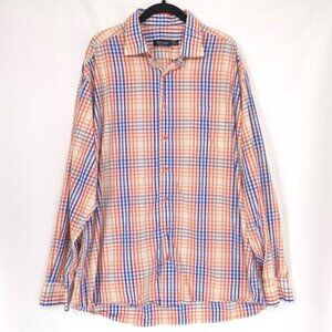 St. Croix ITALY🇮🇹MADE Men's Shirt Plaid Check Size XXL Orange Blue‎ Cotton
